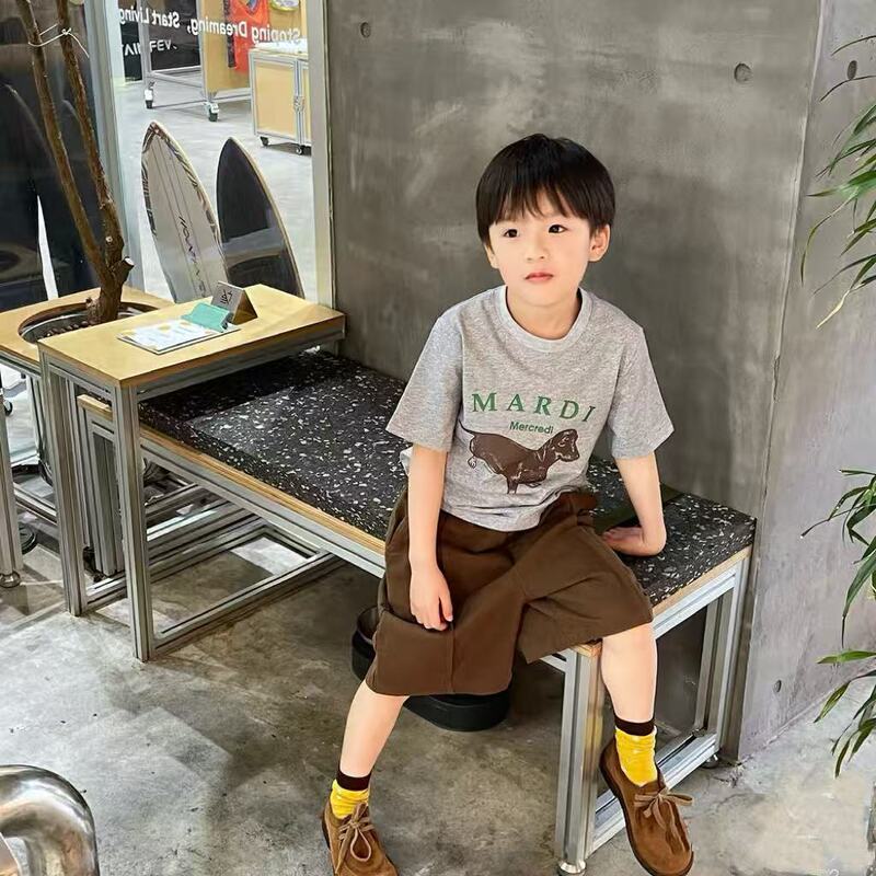 2026 Popular Korean Style Children's Short-Sleeve T-Shirt Dachshund Design for Young Children Summer Trendy Brand Boys and Girls Tops