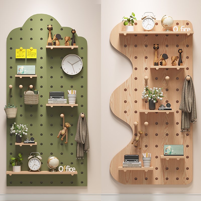 Solid wood hole board storage rack entrance wall decorative partition custom wall wooden storage rack