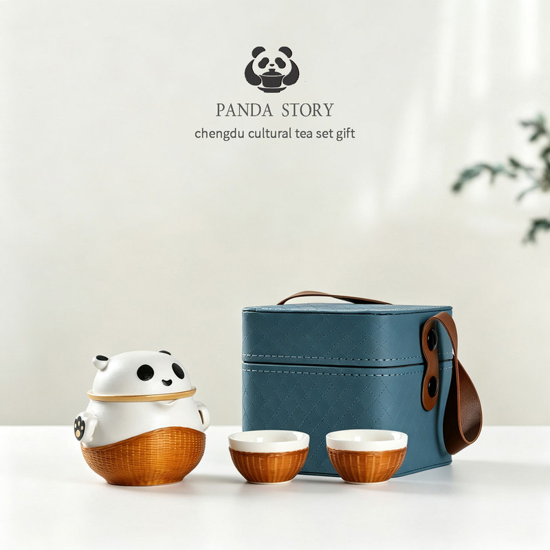 Chengdu Intangible Cultural Heritage Porcelain Bamboo Weaving Panda Cultural and Creative Ceramic Travel Tea Set Chinese Style Commemorative Gift for Foreign Friends Chengdu Intangible Cultural Heritage Porcelain Bamboo Weaving Panda Cultural and Creative Ceramic Travel Tea Set Chinese Style Commemorative Gift for Foreign Friends