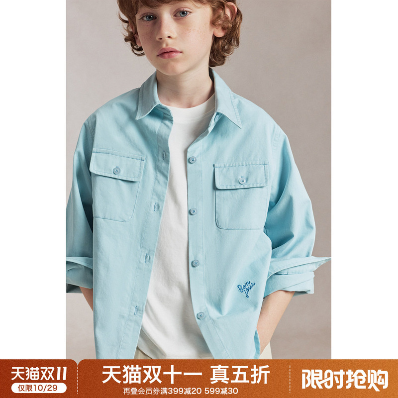 Ellekids Children's Clothing Boys' 2026 New Autumn Workwear Style Long-Sleeved French Shirt for Older Children Shirt Jacket
