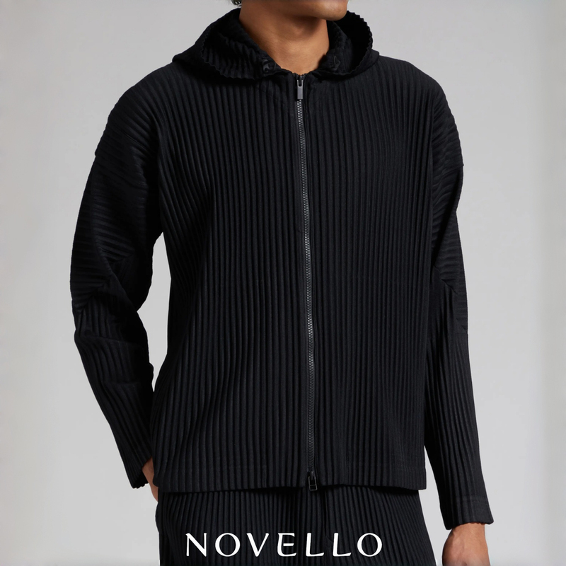 Miyake-Style High-End Pleated Jacket for Men, Double Zipper Hoodie, Japanese Minimalist Textured Top with Drape and Elasticity Miyake-Style High-End Pleated Jacket for Men, Double Zipper Hoodie, Japanese Minimalist Textured Top with Drape and Elasticity