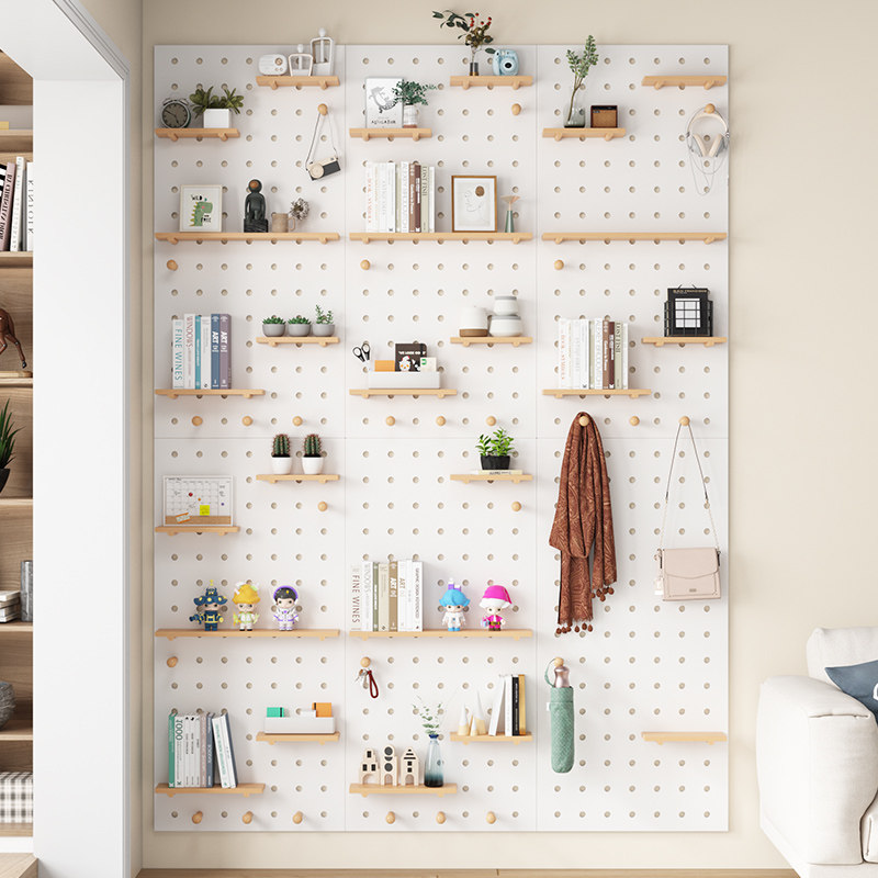 Solid wood hole board custom wall storage rack hanging board decorative partition storage rack storage rack wooden bookcase wall