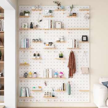 Solid wood hole board custom wall storage rack hanging board decorative partition storage rack storage rack wooden bookcase wall