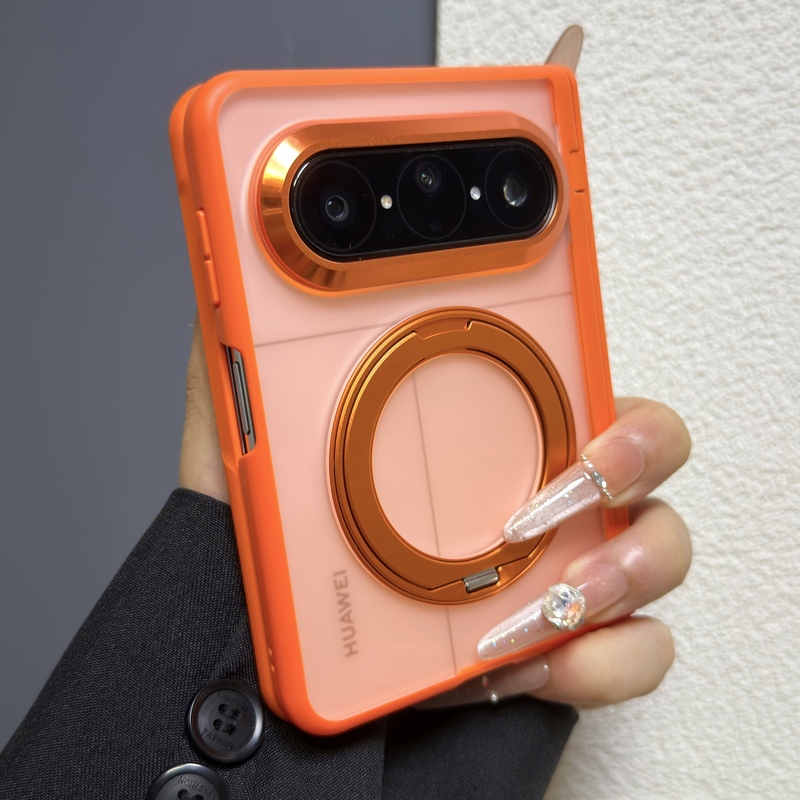 New Translucent Matte Case for Huawei Pura Xmax Foldable Phone, Spring Hinge Integrated Case and Film, X7 Magnetic Rotating Stand, V6 Large Hole Metal Frame, N6 Full Protection Anti-Drop, X6 for Men and Women