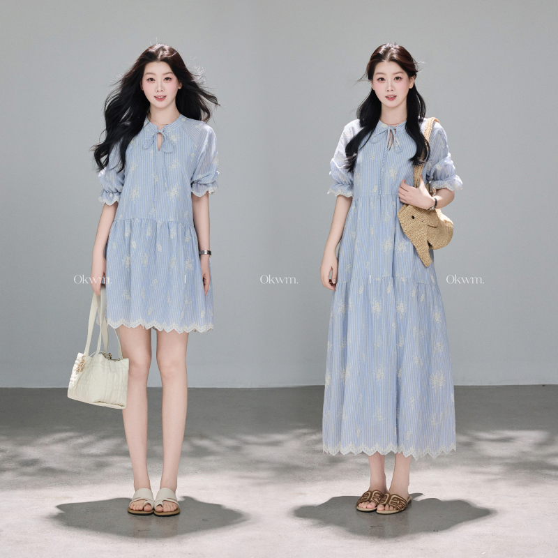Okwm Takeaway Delivery Has Arrived: Clear Oxygen Blues, Fresh Blue Dress for Women, New Summer Striped Short Dress Okwm Takeaway Delivery Has Arrived: Clear Oxygen Blues, Fresh Blue Dress for Women, New Summer Striped Short Dress