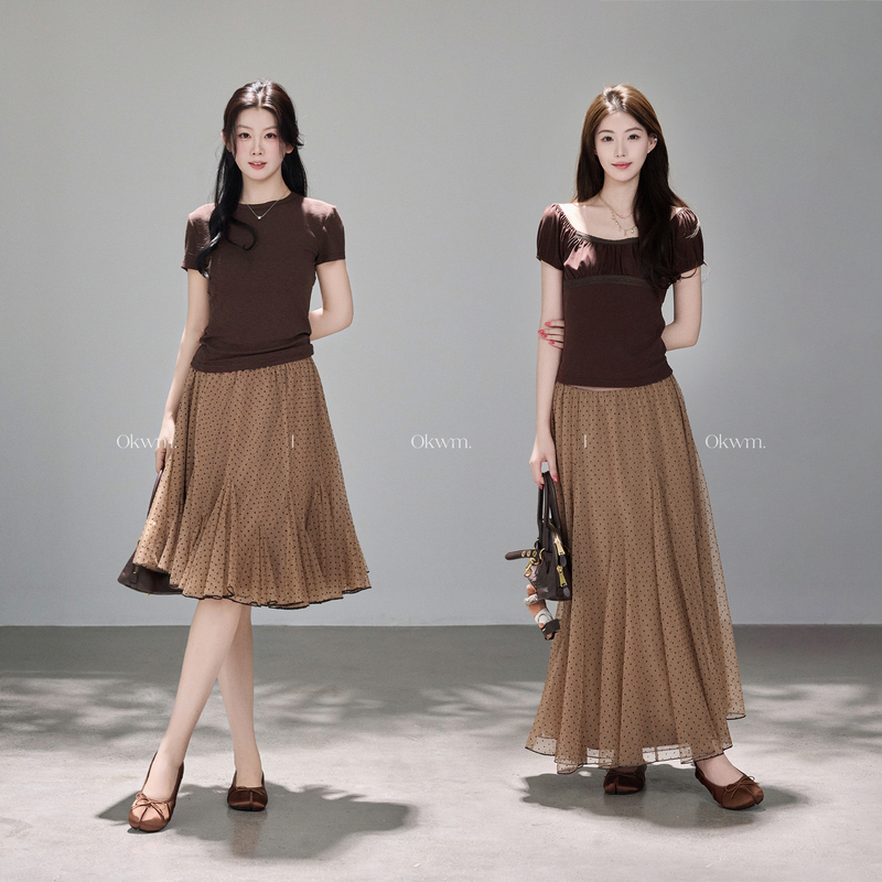 Okwm Takeaway Delivery Has Arrived: Caramel Swan Lake Korean-Style Polka Dot Mesh Skirt for Women, Summer Design Long Skirt Okwm Takeaway Delivery Has Arrived: Caramel Swan Lake Korean-Style Polka Dot Mesh Skirt for Women, Summer Design Long Skirt