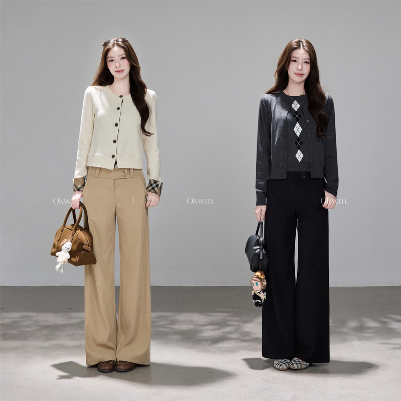 Okwm Delivery Arrived: Black Straight-Leg Suit Pants for Women, Autumn High-End Drapey Wide-Leg Long Pants
