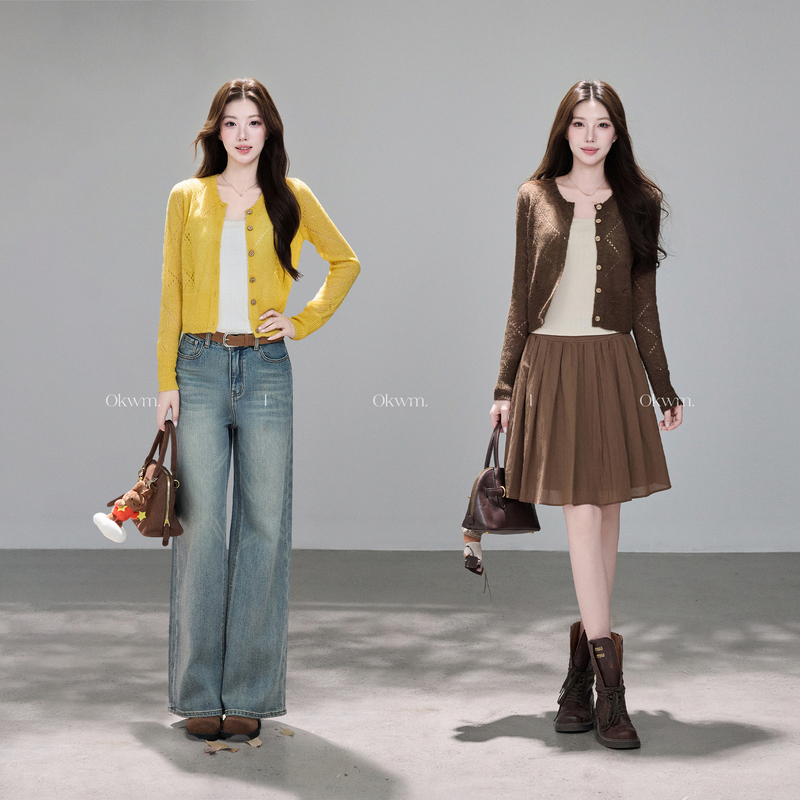 Okwm Takeaway Delivery Has Arrived: Caramel-Colored Croissant-Style Wool Hollow-Out Knit Sweater for Women, Autumn Relaxed Layering Top Okwm Takeaway Delivery Has Arrived: Caramel-Colored Croissant-Style Wool Hollow-Out Knit Sweater for Women, Autumn Relaxed Layering Top