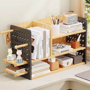 Desktop bookshelf storage rack table hole board home study desk multi-layer office workstation storage display.