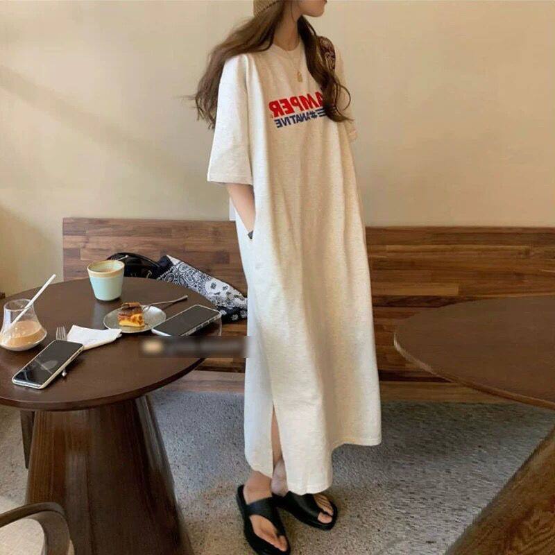 Plus Size 1.0-150kg T-Shirt Dress for Women, Summer Over-The-Knee Long Dress, Loose Fit, Casual Student Dress