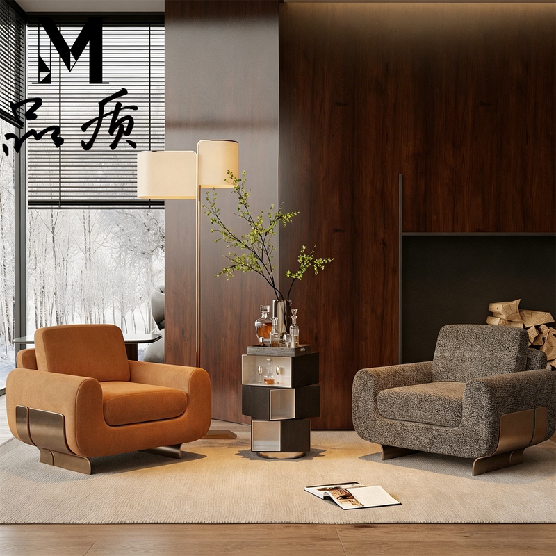 Italian-Style Hotel Single Chair, Light Luxury, Simple, Small Apartment, Creative Homestay Leisure Chair, Fabric Living Room Art Sofa Chair