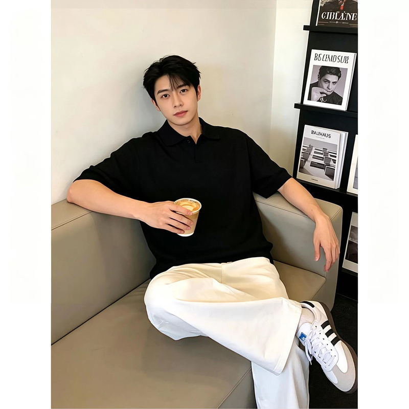 Korean Uamtor Suit for Men, Summer Thin Style, Old Money Minimalist Style, Casual Commuting Knitwear Paired with Long Pants Korean Uamtor Suit for Men, Summer Thin Style, Old Money Minimalist Style, Casual Commuting Knitwear Paired with Long Pants