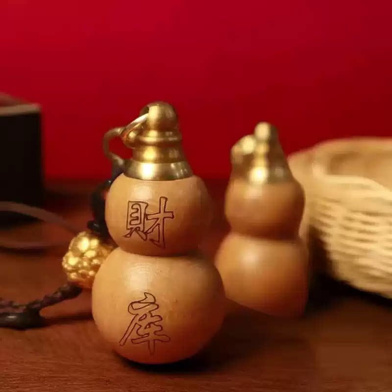 桃木葫蘆福祿掛件 紅沙填充隨身車載鑰匙扣平安吊飾