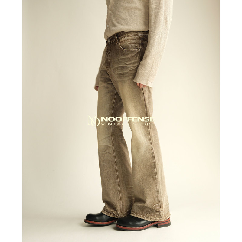 【Western Style】White-Washed 646 Micro-Flared Jeans with Whiskered Effect, Heavy-Duty Distressed Long Pants