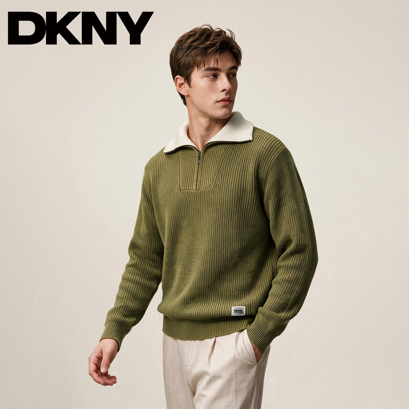 Dkny Tang Kenaer Men's Pullover Sweater 2026 Autumn New Style Lapel Knitwear Casual Warm Base Shirt