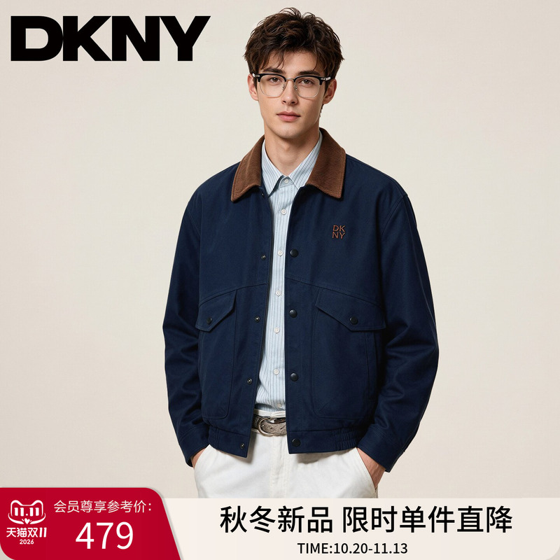Dkny Tang Kenaer Men's Casual Loose Jacket 2026 Autumn Versatile Jacket with Multiple Pockets and a Turn-Down Collar