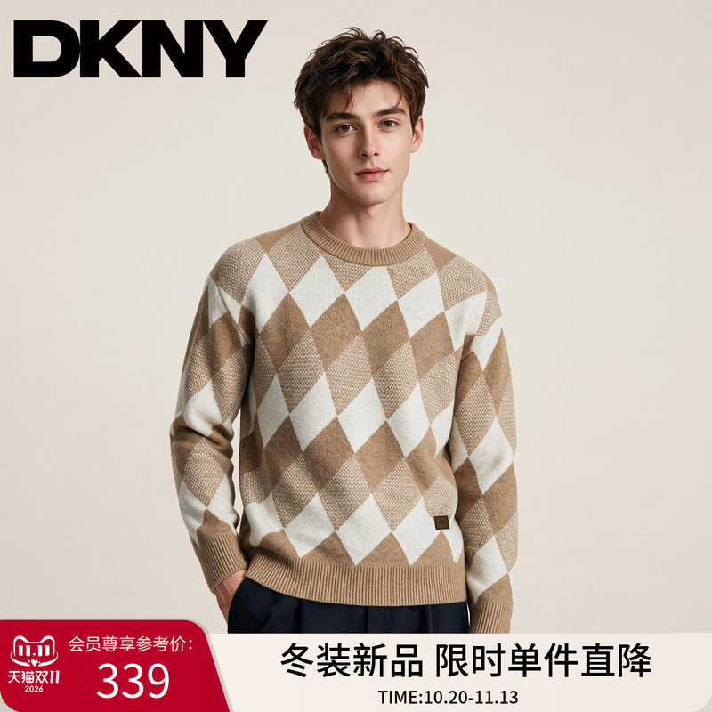 Dkny Tang Kenaer Wool-Blend Men's Retro Pullover Sweater 2026 Autumn Loose Long-Sleeved Knitted Top