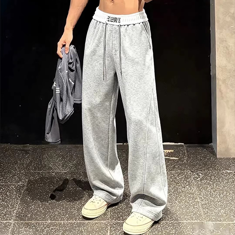 New Collection Spring/Summer American-Style Men's Fitness Pants with a High-End Feel, Drapey Straight-Leg Training Sports Pants, Casual Curved-Leg Sweatpants