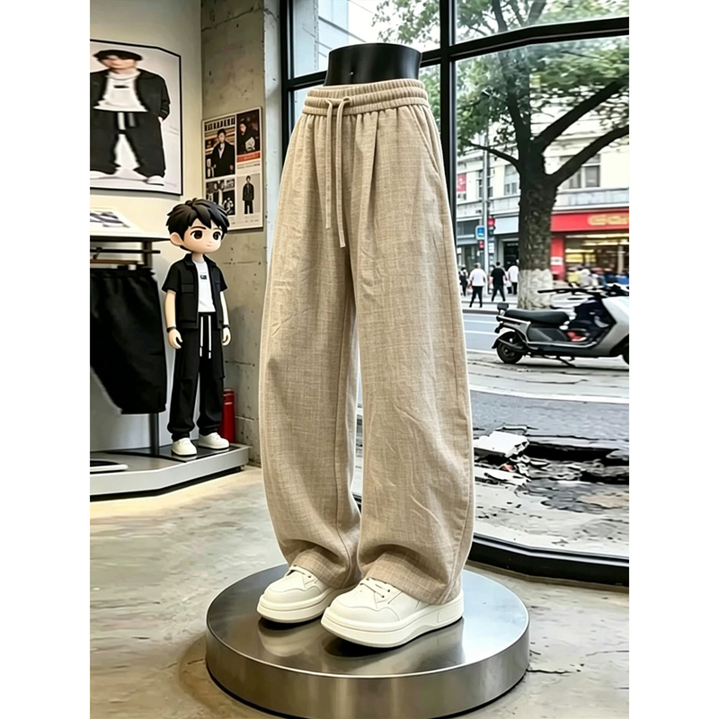 ︱New Collection︱Old Money Style Linen Curved-Leg Pants for Men, Summer Thin Breathable Wide-Leg Pants, Draped Straight-Leg Casual Long Pants