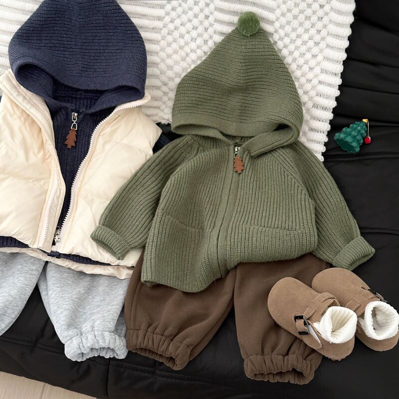 Korean-Style Thickened Sweater for Boys and Girls, Autumn and Winter Baby Stylish Elf Hat Knitted Cardigan, Fashionable Toddler Sweater Korean-Style Thickened Sweater for Boys and Girls, Autumn and Winter Baby Stylish Elf Hat Knitted Cardigan, Fashionable Toddler Sweater