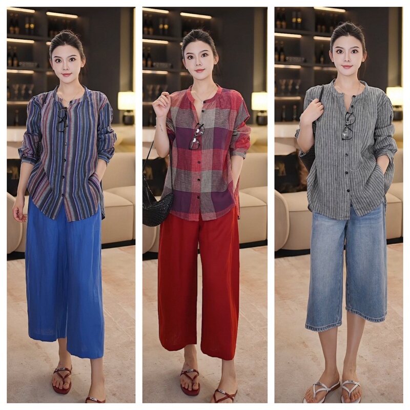 [Midsummer Illustrated] Imported Linen Custom Breathable Shirt Top 80A1L1466T54126