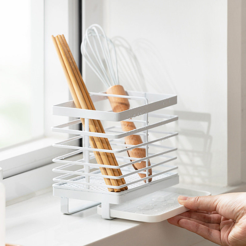Chopstick barrel wall-mounted chopstick cage household tableware storage rack drain chopstick rack kitchen punch-free chopstick barrel storage box