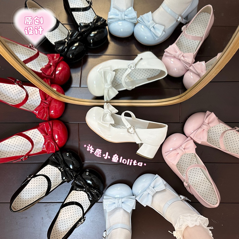 【Little Rabbit Group】Patent Leather Mid-Heel Versatile Sweet and Cute Soft Bowknot Girl's Flats
