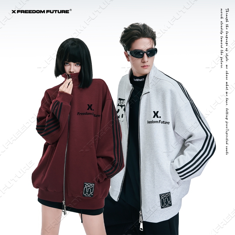 X Freedom Future Dragon Stand Collar Cardigan Sports Sweatshirt Women's Casual Loose Printed Jacket Men's