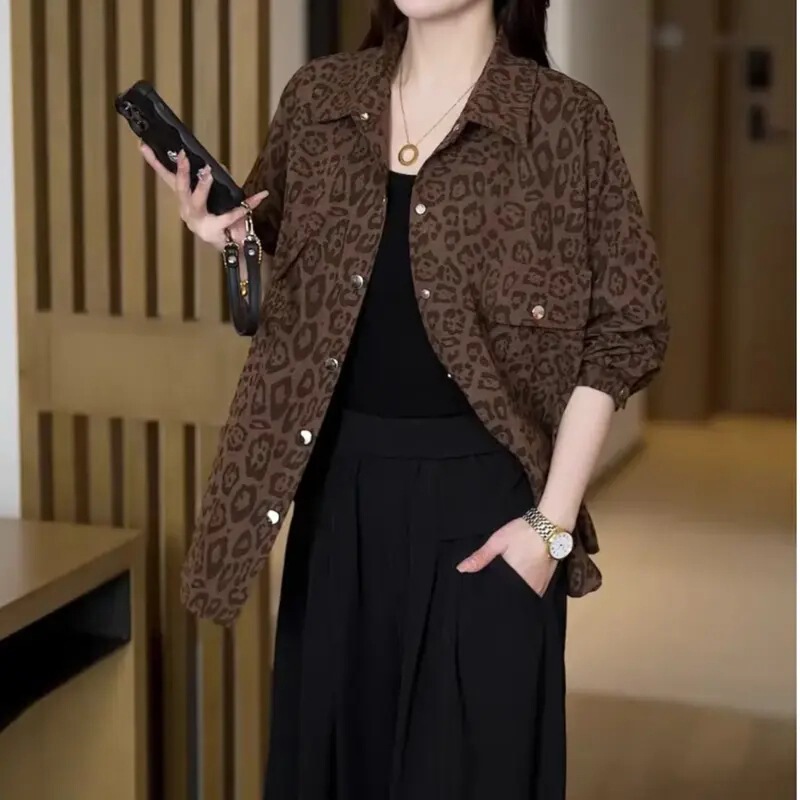 2026 Autumn New Style Slimming Fashionable Retro Leopard Print Loose Korean Versatile Jacket Shirt