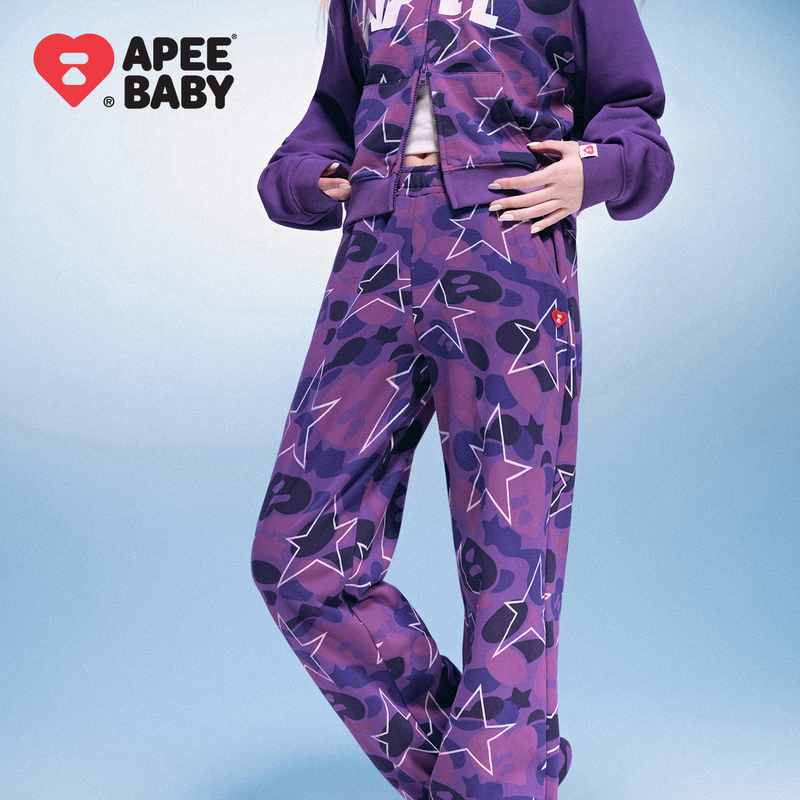 Apee All-Over Heart and Star Camouflage Straight-Leg Sweatpants 2026 New Elastic Waist Loose Versatile Casual Long Pants