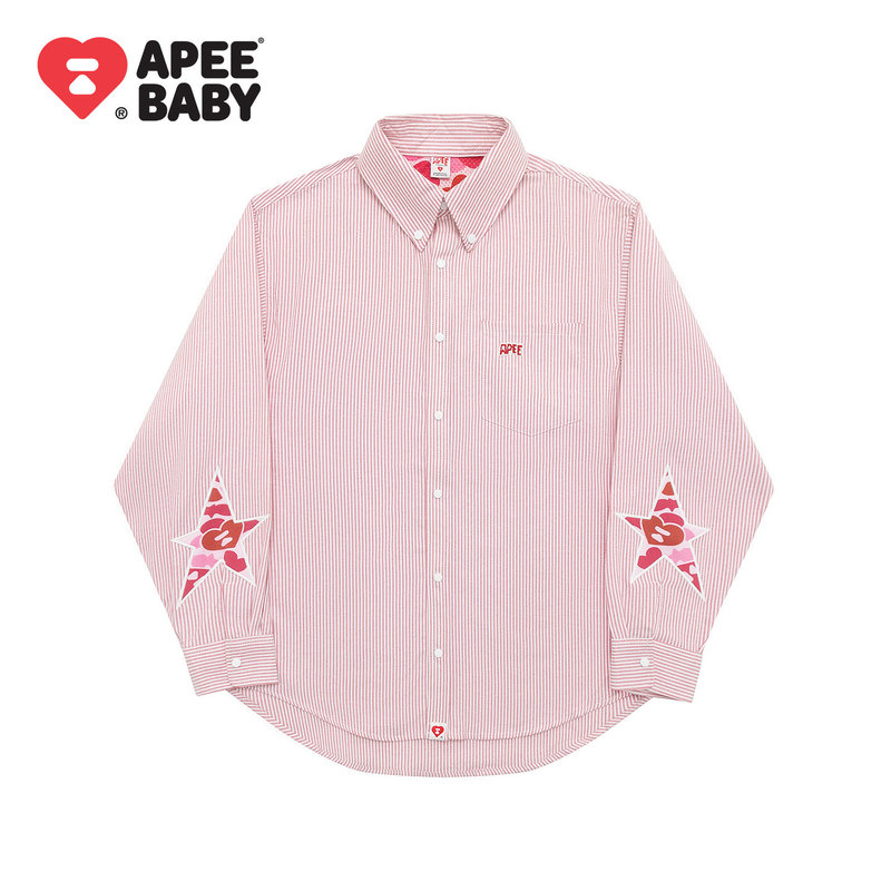 Apee Early Autumn Striped Long-Sleeved Shirt for Women, Retro Preppy Style Couple Star Patch Casual Layered Shirt Jacket Apee Early Autumn Striped Long-Sleeved Shirt for Women, Retro Preppy Style Couple Star Patch Casual Layered Shirt Jacket