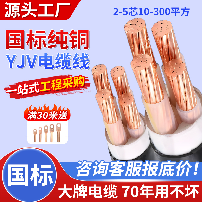 National Standard Copper Core Yjv Cable 2 3 4 5 Core 10 16 35 50 95 240 Square Three-Phase Engineering Wire