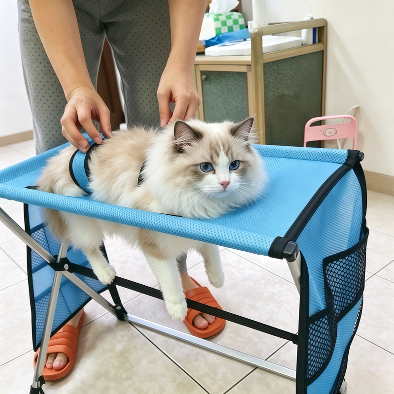 Pet Grooming Hammock, Stainless Steel, Detachable, Cat Bathing, Trimming, Nail Care Bed, Anti-Scratch and Bite, Foldable