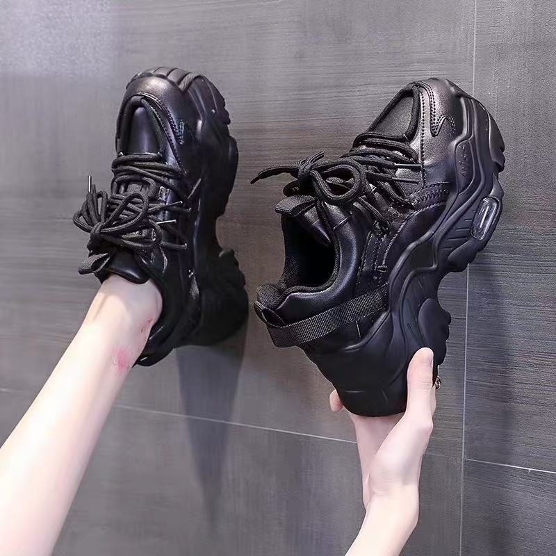 [Leather Upper + Ultra-Light Sole] [White Embroidered Soft Candy] Lightweight Lace-Up Fashion Dad Shoes for Petite People - Fish Girl