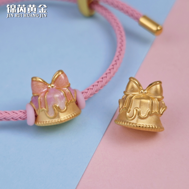 Pure Gold 999 Bowknot Cake Gold Transfer Beads for Women 5D Hard Gold Heart Birthday Gift Pure Gold Bracelet Beads
