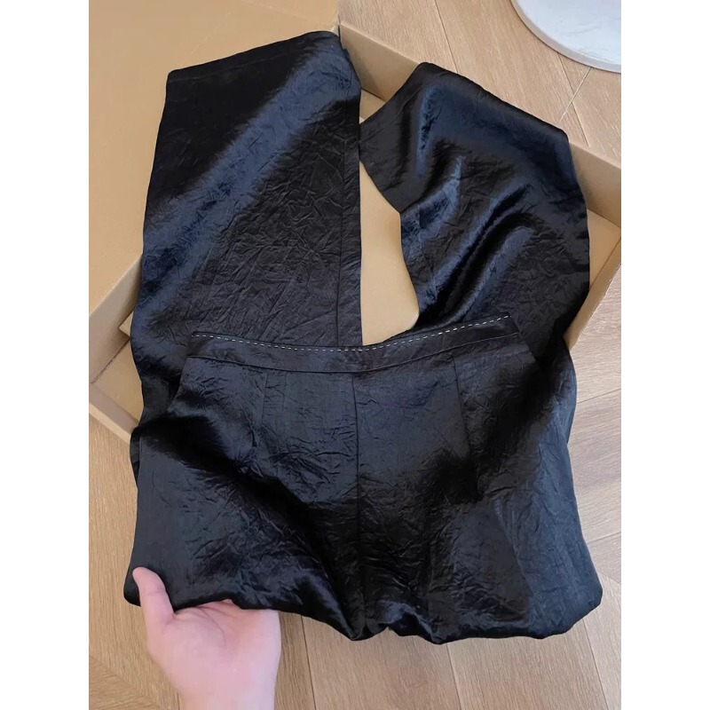 Top Brand Cut-Label Export Discount Surplus Black Ice Silk Smooth Glossy Casual Pants Acetate Satin Wide-Leg Pants