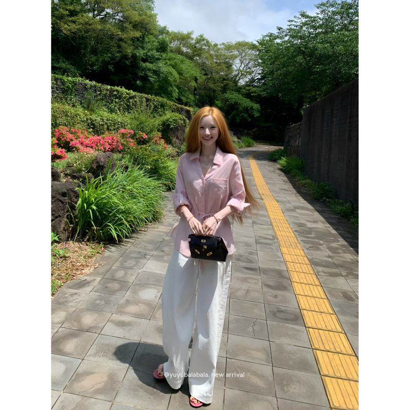 Squid Jelly Pear Soup Yuyu【Old Money White Denim】High-Waisted Pleated Wide-Leg Washed Denim Jeans with Pockets