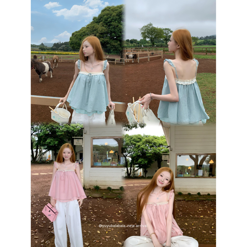 Squid Jelly Pear Soup Yuyu【Exclusive for Perfect Complexion】Lyocell Linen Lace Ruffle Double-Layer Silhouette Top Squid Jelly Pear Soup Yuyu【Exclusive for Perfect Complexion】Lyocell Linen Lace Ruffle Double-Layer Silhouette Top