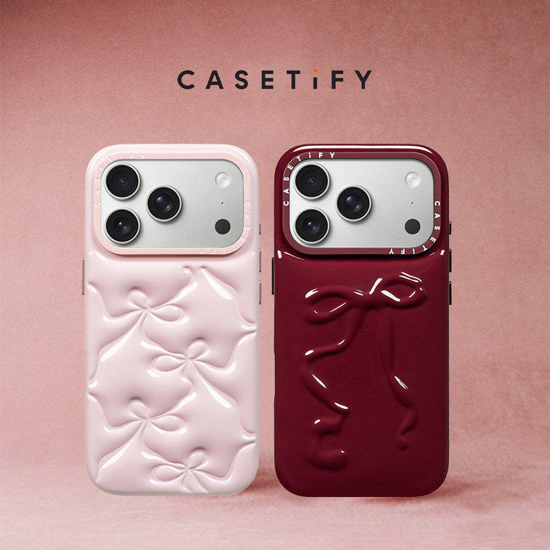 Casetify Beloved Sweetheart Series Ballet Pink/Ruby Red Bowknot Puff Phone Case Suitable for Apple Iphone17Promax/17Pro/16Promax Phone Cases