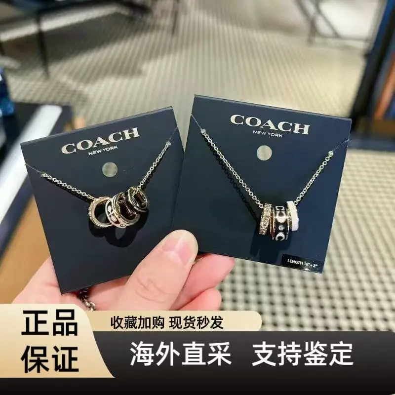[Birthday Gift] Coach Three-Ring Necklace Suitable for Couples, Versatile Enamel Pendant Clavicle Chain, Pick-Up Coupon