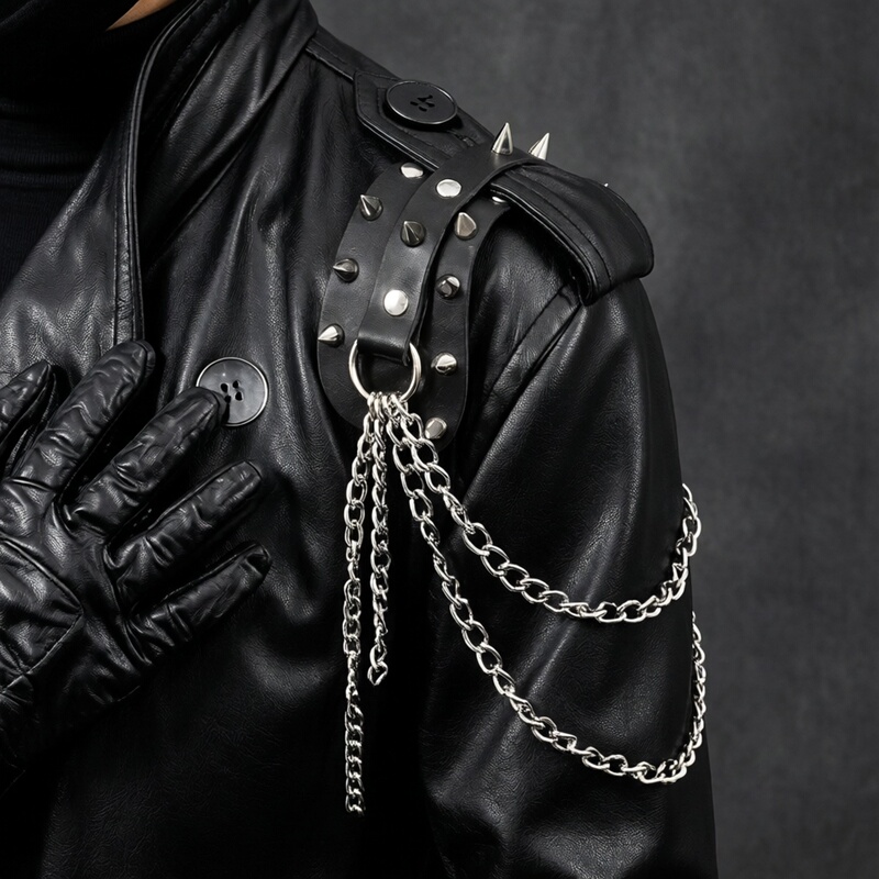 Punk Shoulder Strap with Decorative Cone-Shaped Rivets, Non-Mainstream Rock Accessories, Heavy Metal Style, Disco Chain Shoulder Chain, Shoulder Ornament