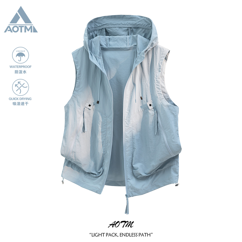 Aotm Lightweight Outdoor Three-Proof Water-Repellent Hooded Vest for Men and Women, Loose Casual Sports Quick-Drying Sleeveless Top