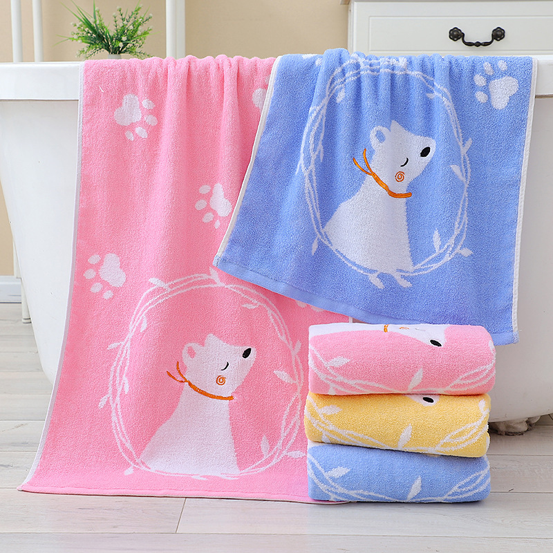Factory Direct Sales Thickened Colored Yarn Pure Cotton Cartoon Children's Bath Towel Soft and Absorbent Holiday Gift Supermarket Logo Embroidery