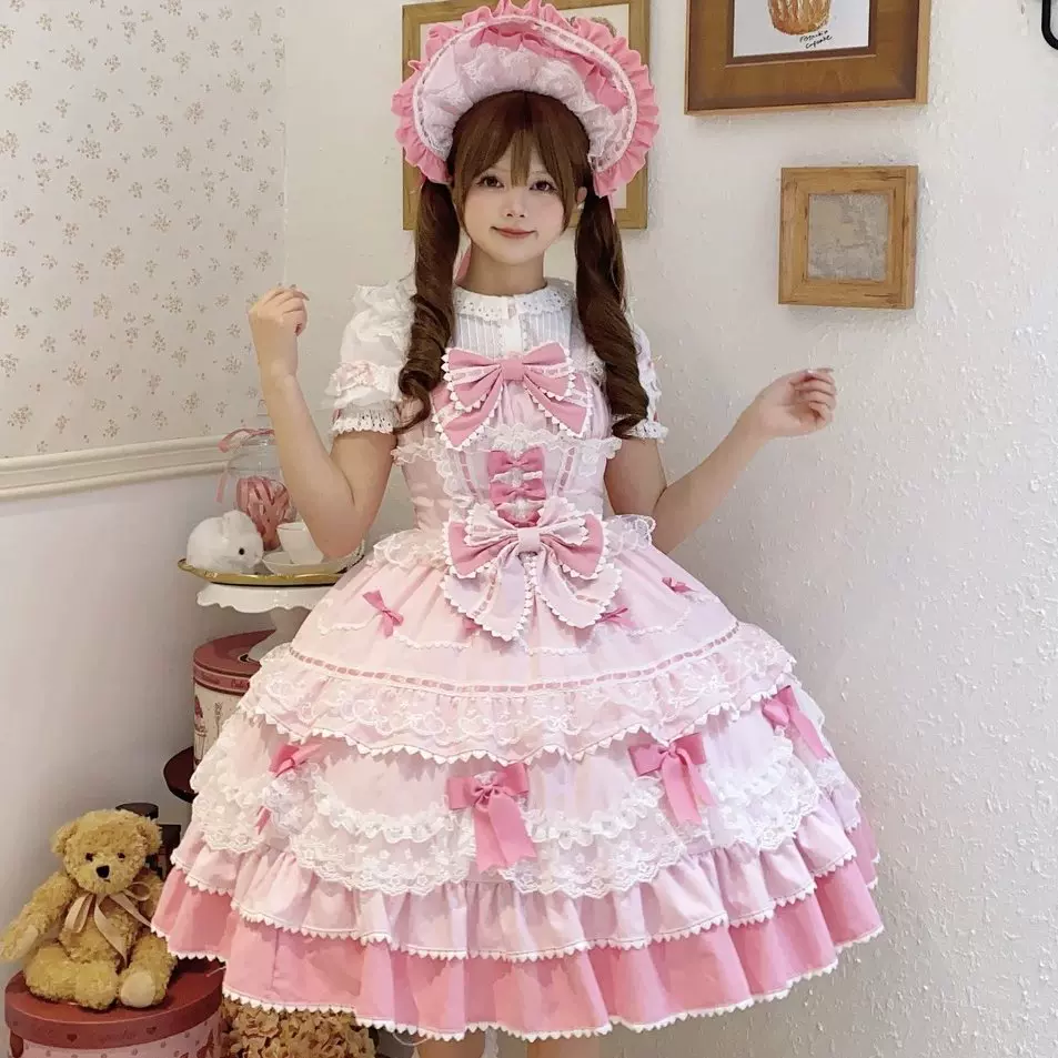 Фондантовое платье на лето с бантом, юбка, стиль Lolita, Lolita Jsk
