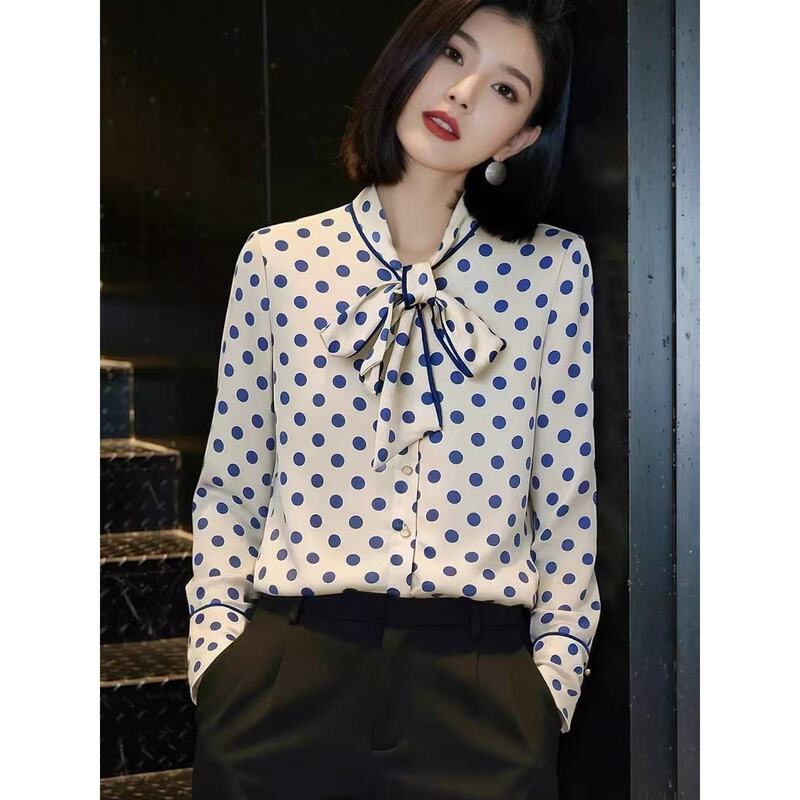 【Gaodi Silk】Gds 2026 New Lang Style Blue Polka Dot Flutter Collar Long-Sleeve Shirt Xy15205~ 【Gaodi Silk】Gds 2026 New Lang Style Blue Polka Dot Flutter Collar Long-Sleeve Shirt Xy15205~