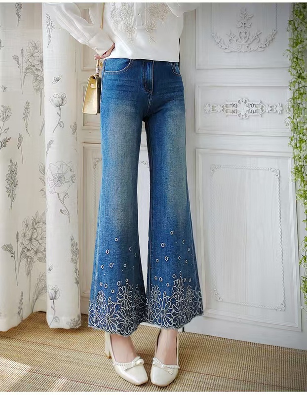 【Gaodi Silk】Gds 2025 New Embroidered Rhinestone Lace Flared Slim-Fit Slimming Jeans Xy15344~ 【Gaodi Silk】Gds 2025 New Embroidered Rhinestone Lace Flared Slim-Fit Slimming Jeans Xy15344~