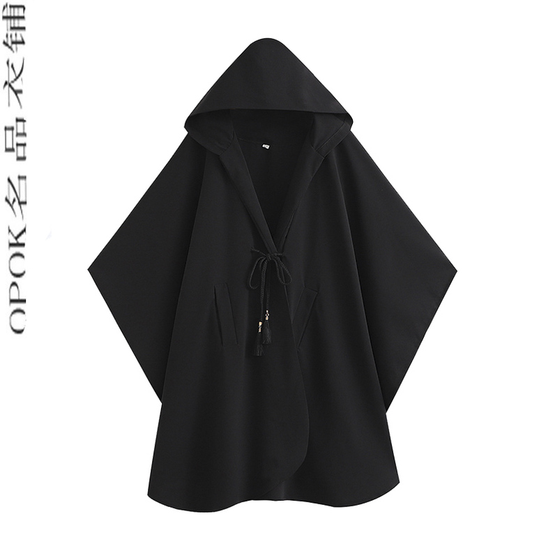 Yamamoto Dark Irregular Coat for Women 2023 Spring and Summer Hooded Tassel Tie Couple Style Long Cape Cloak Yamamoto Dark Irregular Coat for Women 2023 Spring and Summer Hooded Tassel Tie Couple Style Long Cape Cloak