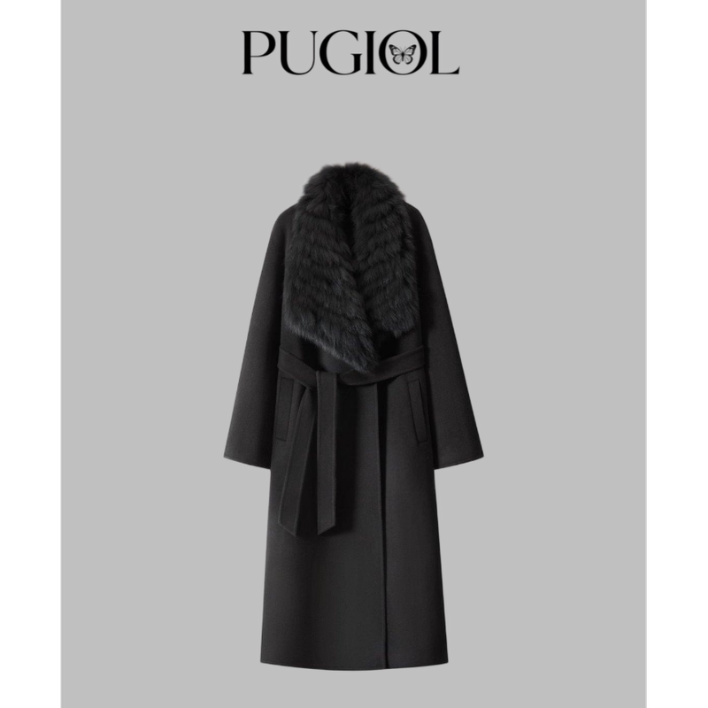 [Exclusive to Sisi] Classic and Elegant Long Lapel Coat with Versatile Winter Light Luxury Style and Fox Fur Collar 9702