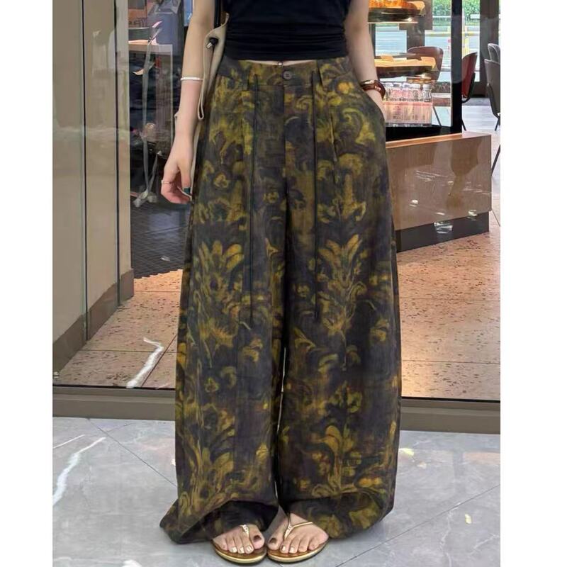 Bargain 0725【Nana's Offer】Drawstring Cotton-Linen Floral Pants Non-Fading, Non-Exchangeable Xiaobai 322