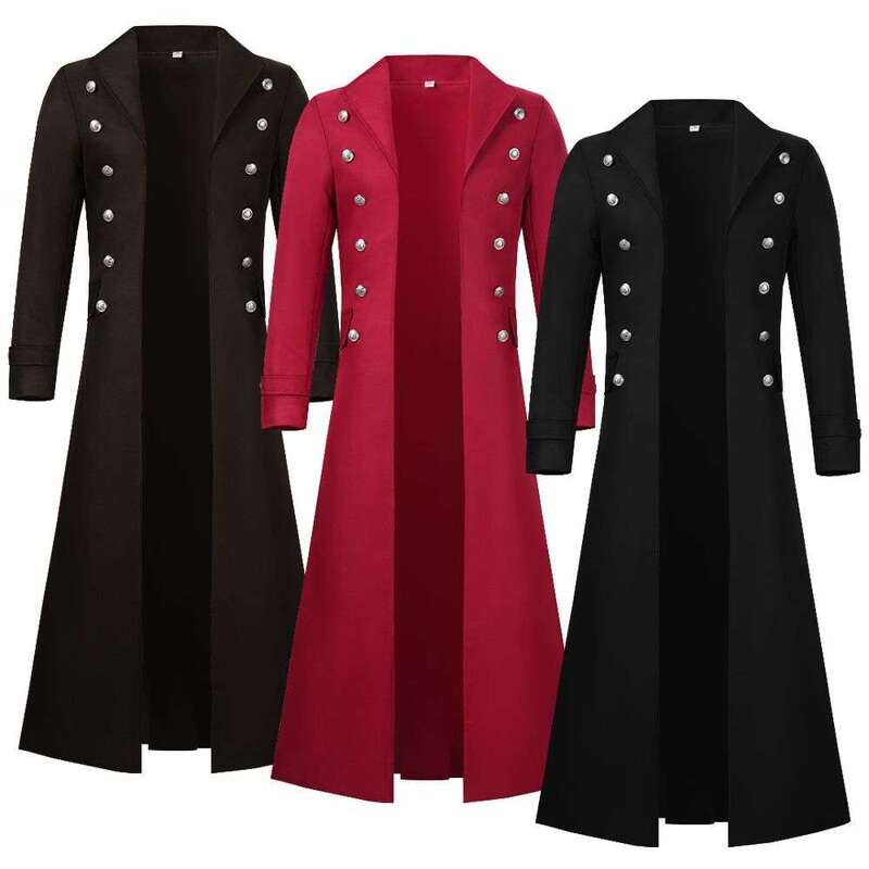 Medieval Steampunk Retro Gothic Coat Trench Coat Victorian Uniform Mid-Length Style Medieval Steampunk Retro Gothic Coat Trench Coat Victorian Uniform Mid-Length Style